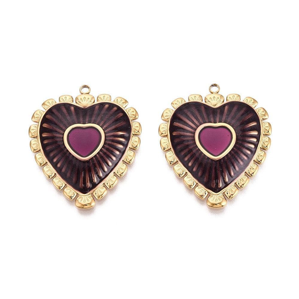Bedel Hart RVS 18K Goud / Paars 34mm - per stuk-bedels-Kraaltjes van Renate