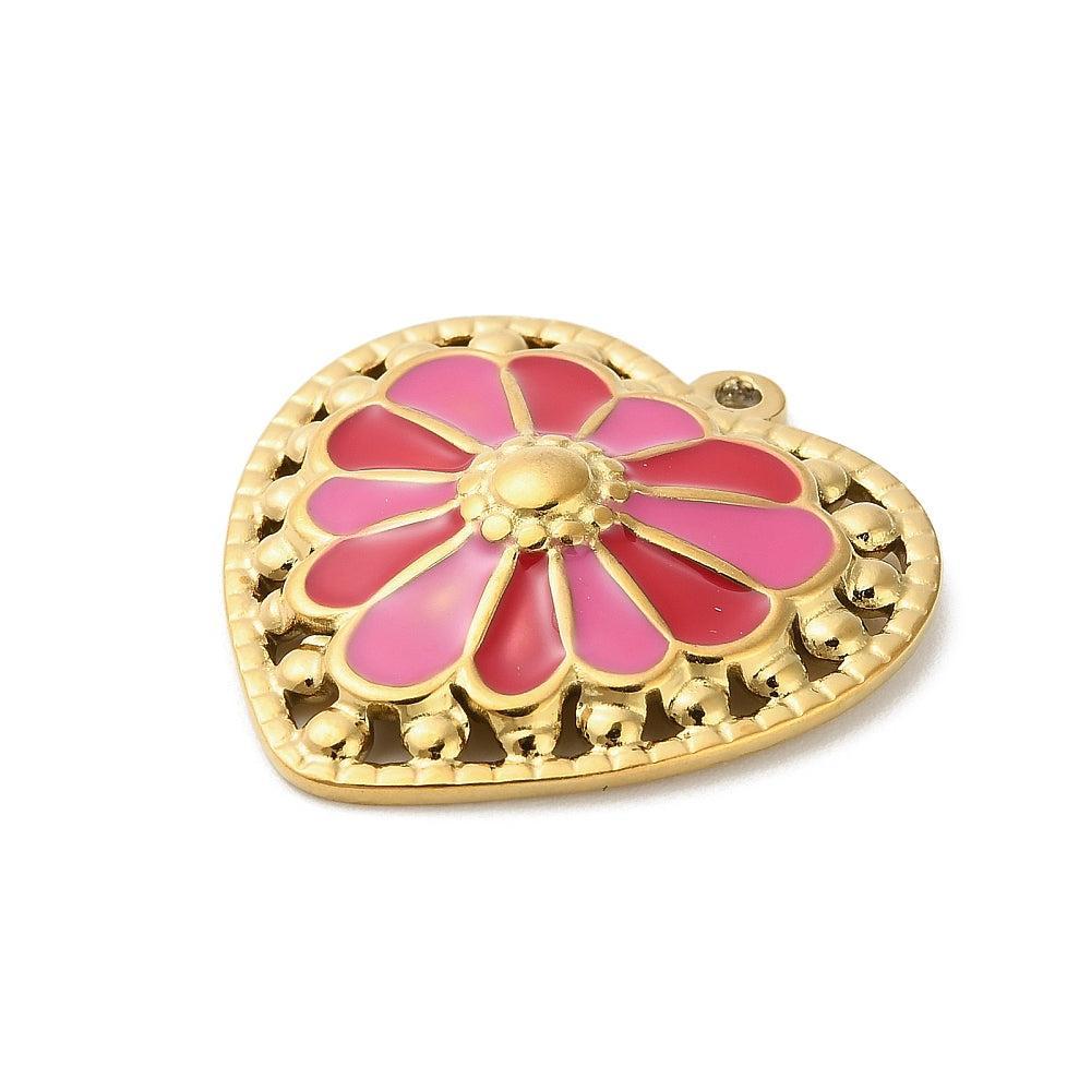 Bedel Hart RVS Goud / Roze 28mm - per stuk-bedels-Kraaltjes van Renate
