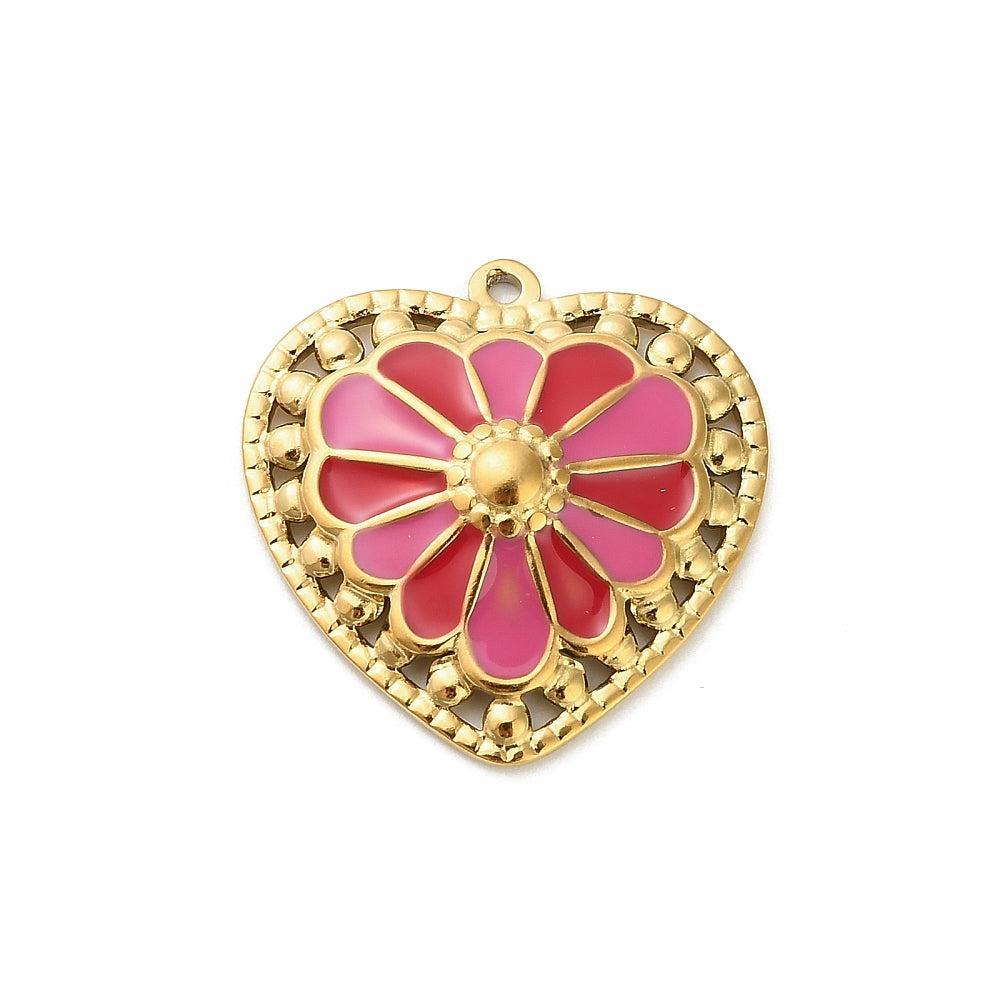 Bedel Hart RVS Goud / Roze 28mm - per stuk-bedels-Kraaltjes van Renate