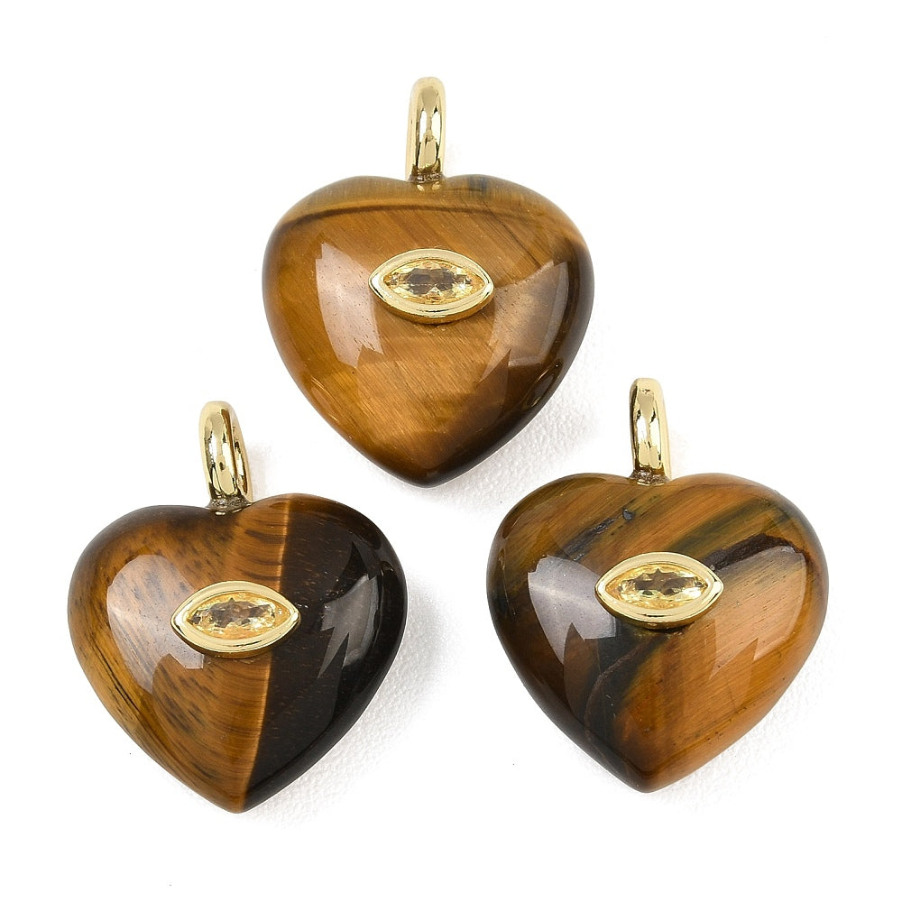 Bedel Hart Tijgeroog Zirkonia Brass Goud 26mm - per stuk-Bedels-Kraaltjes van Renate