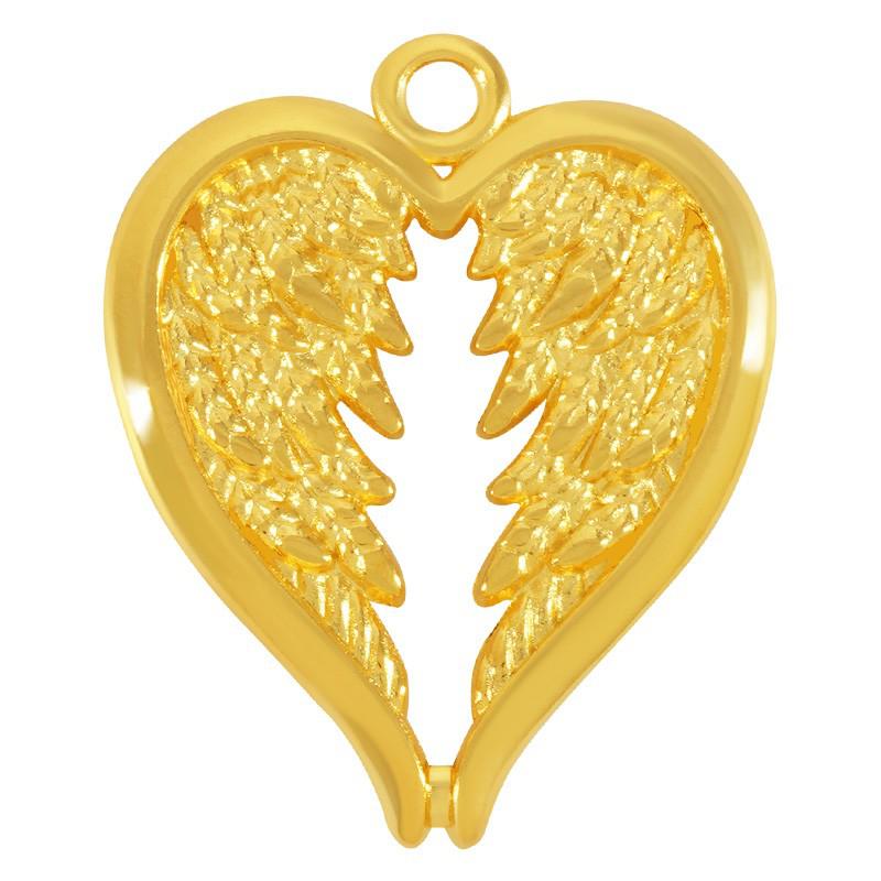 Bedel Hart met engelvleugels Goud 24kr DQ 24x26mm-bedels-Kraaltjes van Renate