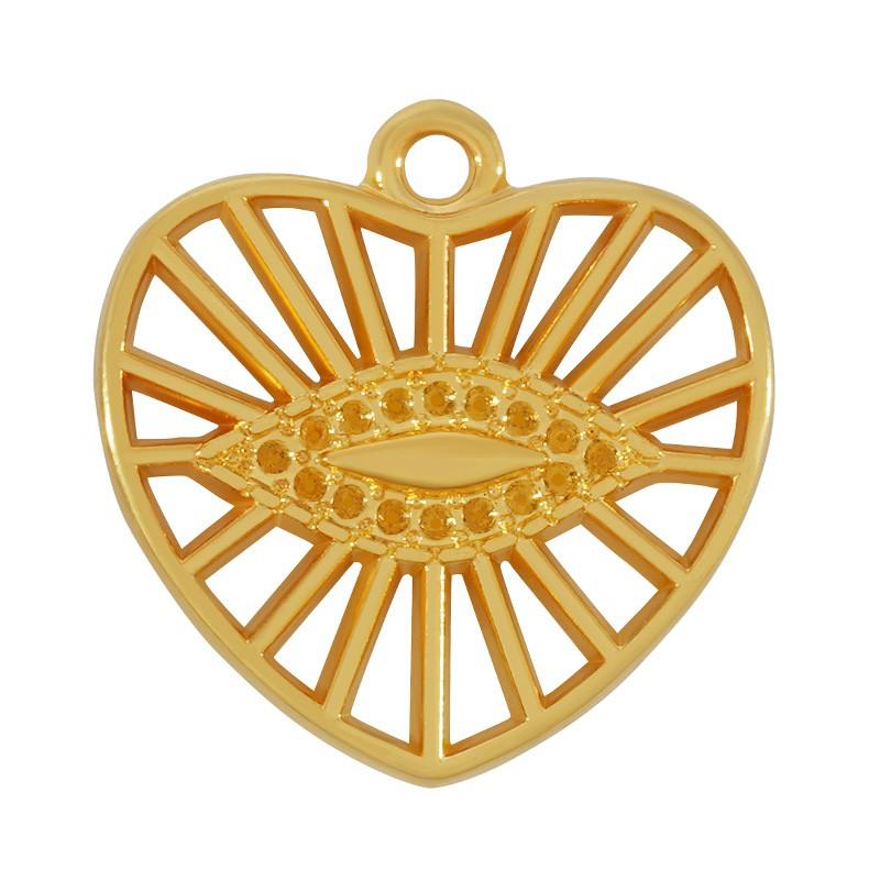 Bedel Hart met evil eye Goud 24kr DQ 20x18mm-bedels-Kraaltjes van Renate