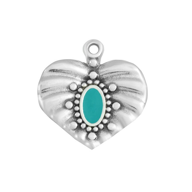 Bedel Hart relief emaille blauw Zilver DQ 26x22mm-bedels-Kraaltjes van Renate