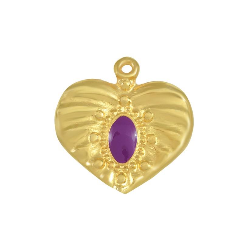 Bedel Hart relief emaille paars Goud 24kr DQ 26x22mm-bedels-Kraaltjes van Renate