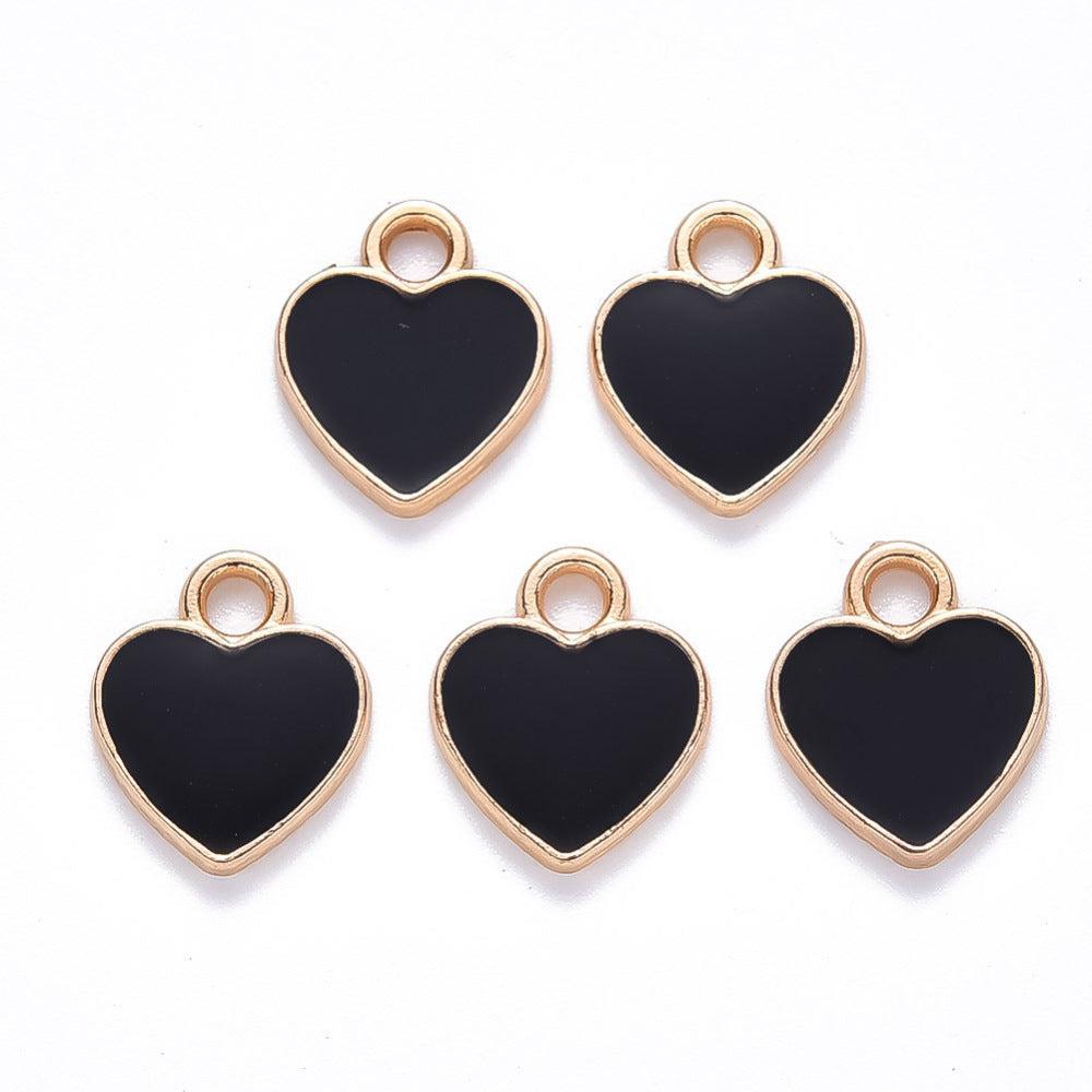 Bedel Hartje Emaille Goud Zwart 12x10mm - per stuk-Bedels-Kraaltjes van Renate