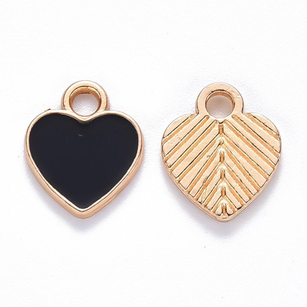 Bedel Hartje Emaille Goud Zwart 12x10mm - per stuk-Bedels-Kraaltjes van Renate