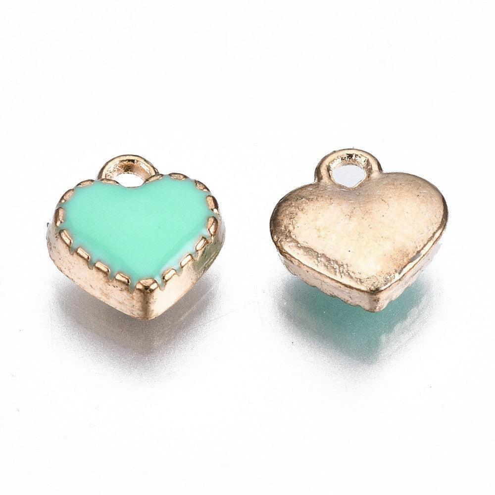 Bedel Hartje Emaille Turquoise / Goud 21mm - per stuk-bedels-Kraaltjes van Renate