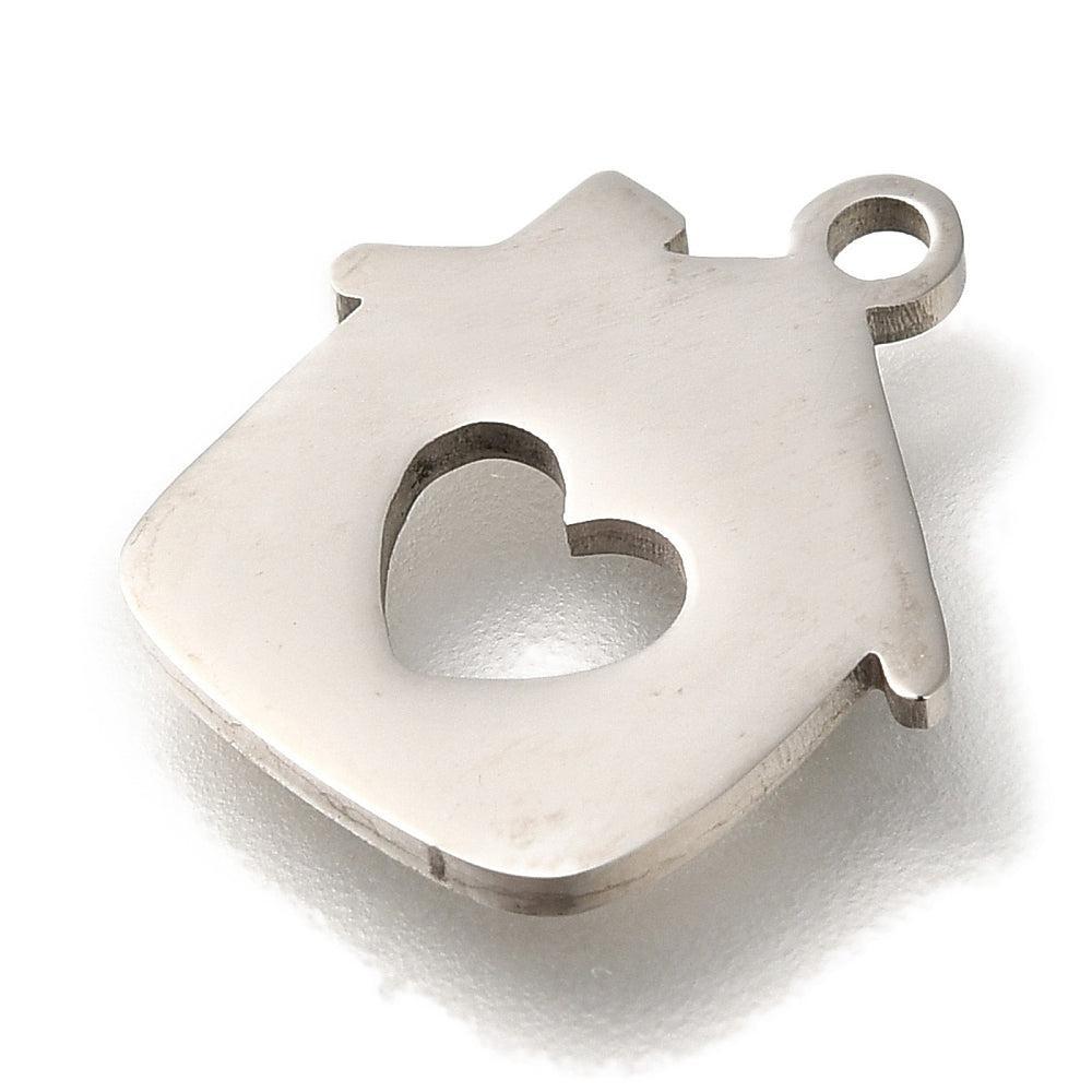 Bedel Huisje met hart RVS Zilver 12mm - per stuk-bedels-Kraaltjes van Renate