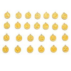 Bedel Initial letter alfabet 14mm goud/donkergeel- per stuk-bedels-Kraaltjes van Renate