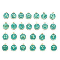 Bedel Initial letter alfabet 14mm goud/donkergroen- per stuk-bedels-Kraaltjes van Renate