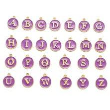 Bedel Initial letter alfabet 14mm goud/donkerpaars- per stuk-bedels-Kraaltjes van Renate