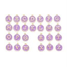 Bedel Initial letter alfabet 14mm goud/lila- per stuk-bedels-Kraaltjes van Renate