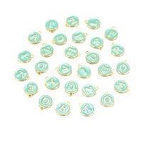 Bedel Initial letter alfabet 14mm goud/turquoise- per stuk-bedels-Kraaltjes van Renate