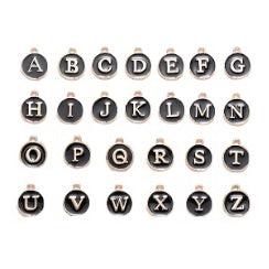Bedel Initial letter alfabet 14mm goud/zwart- per stuk-bedels-Kraaltjes van Renate