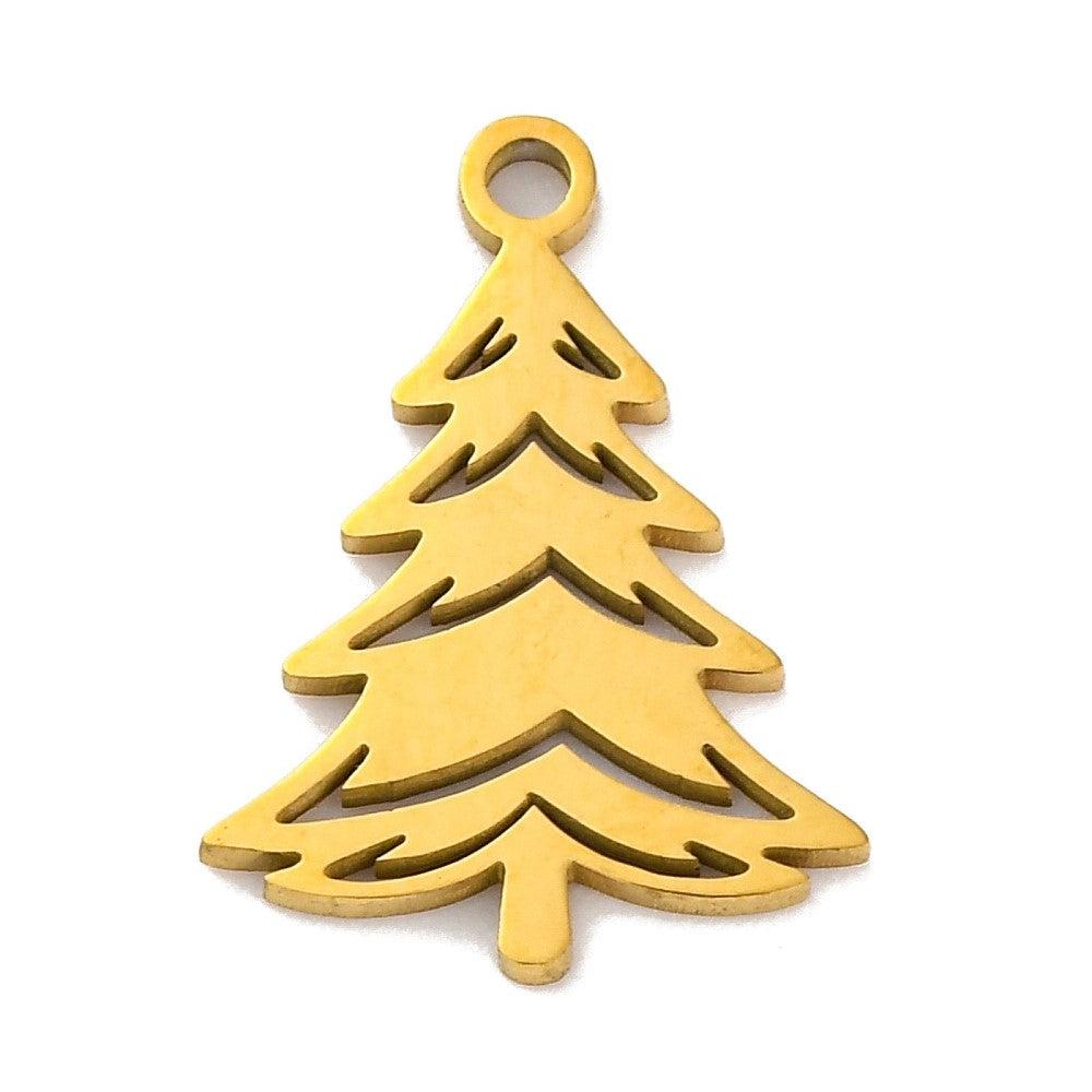 Bedel Kerstboom RVS goud 17x12mm - per stuk-bedels-Kraaltjes van Renate