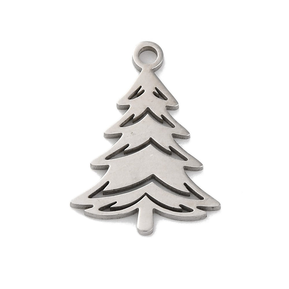 Bedel Kerstboom RVS zilver 17x12mm - per stuk-bedels-Kraaltjes van Renate