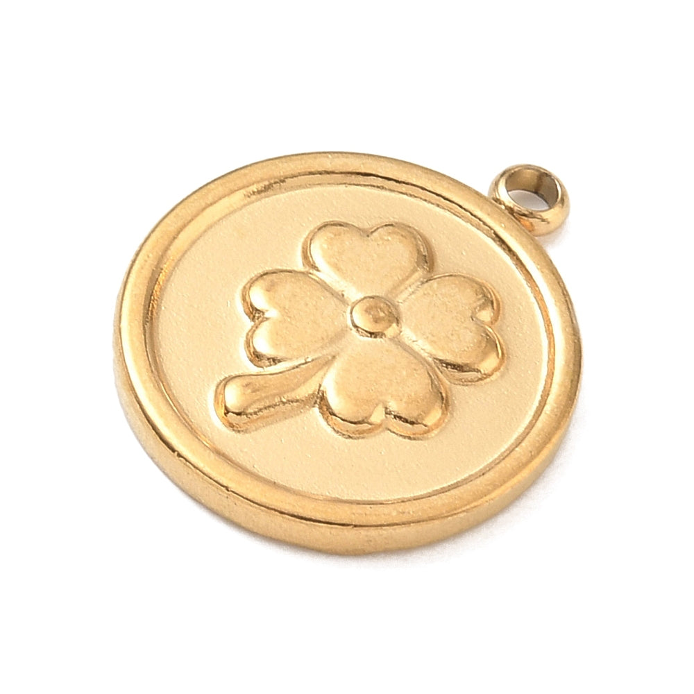 Bedel Klaver RVS Goud 19mm - per stuk-Bedels-Kraaltjes van Renate