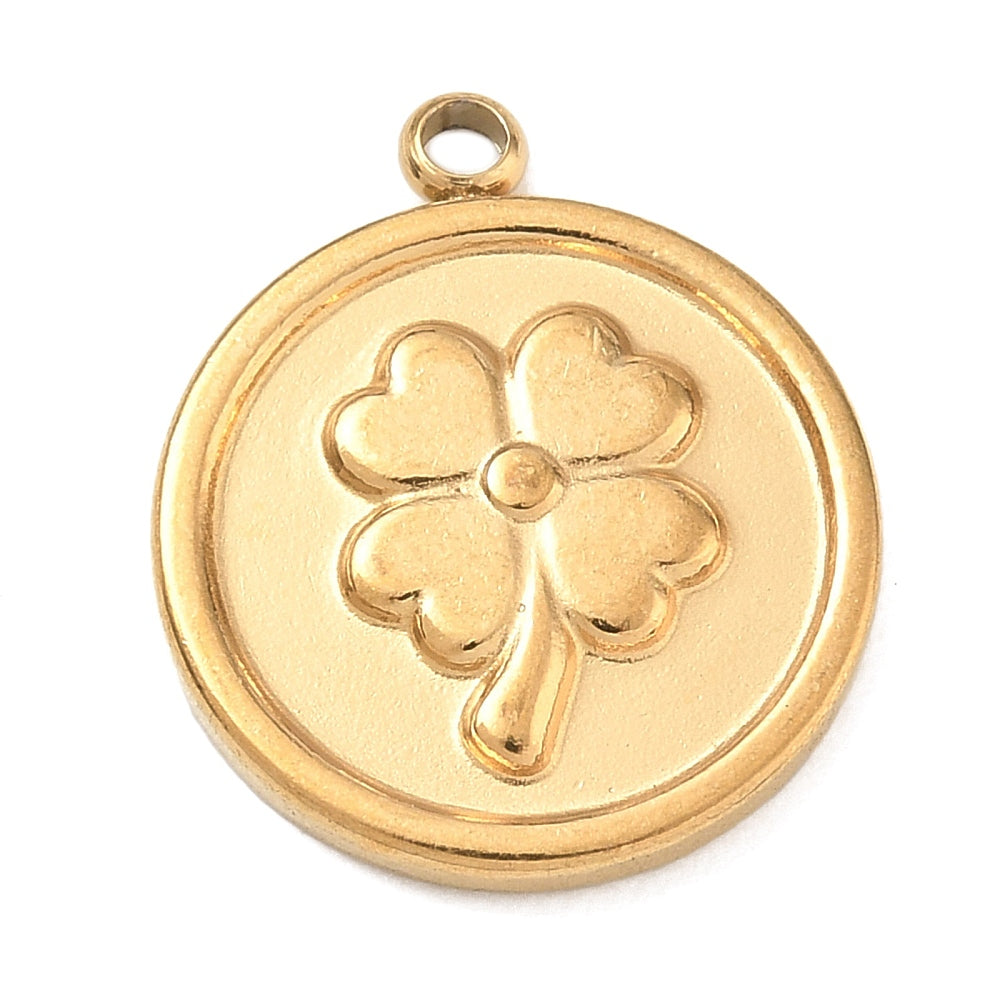 Bedel Klaver RVS Goud 19mm - per stuk-Bedels-Kraaltjes van Renate