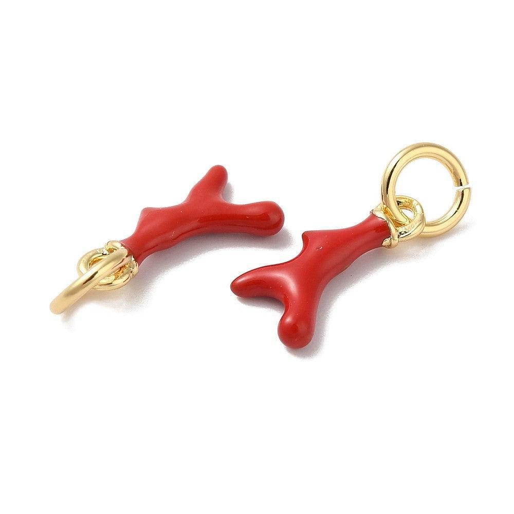 Bedel Koraaltak goud / rood 11x6mm - per stuk-bedels-Kraaltjes van Renate