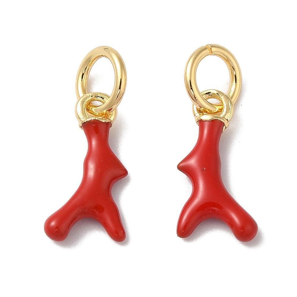 Bedel Koraaltak goud / rood 11x6mm - per stuk-bedels-Kraaltjes van Renate