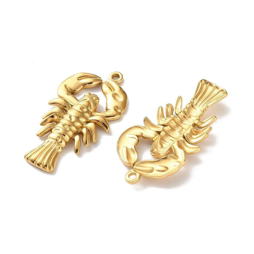 Bedel Kreeft Premium RVS met Goudkleur Plating 39mm – per stuk-bedels-Kraaltjes van Renate