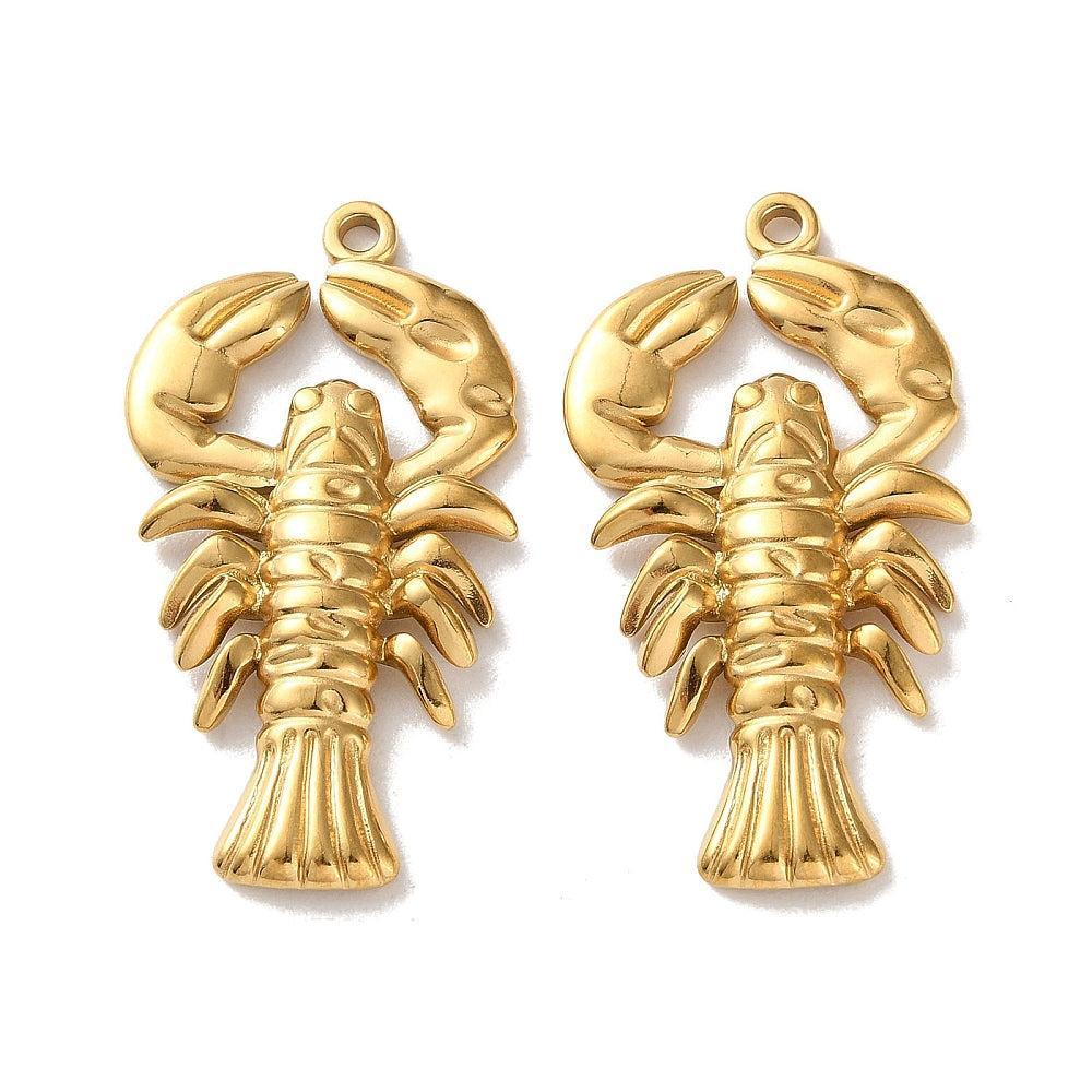 Bedel Kreeft Premium RVS met Goudkleur Plating 39mm – per stuk-bedels-Kraaltjes van Renate