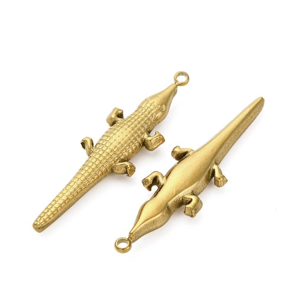 Bedel krokodil 18K RVS goud 42,5mm - per stuk-bedels-Kraaltjes van Renate