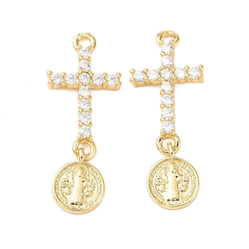 Bedel Kruis & Heilige met Zirkonia & 18K Goud Plating 31,5mm – per stuk-bedels-Kraaltjes van Renate