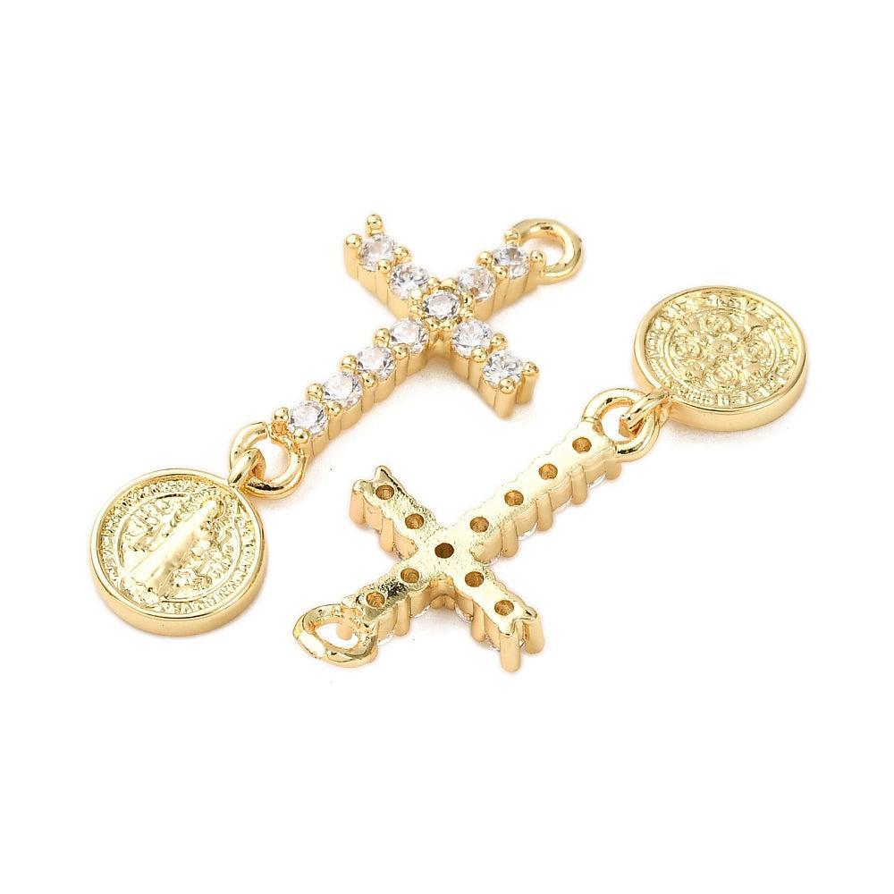 Bedel Kruis & Heilige met Zirkonia & 18K Goud Plating 31,5mm – per stuk-bedels-Kraaltjes van Renate