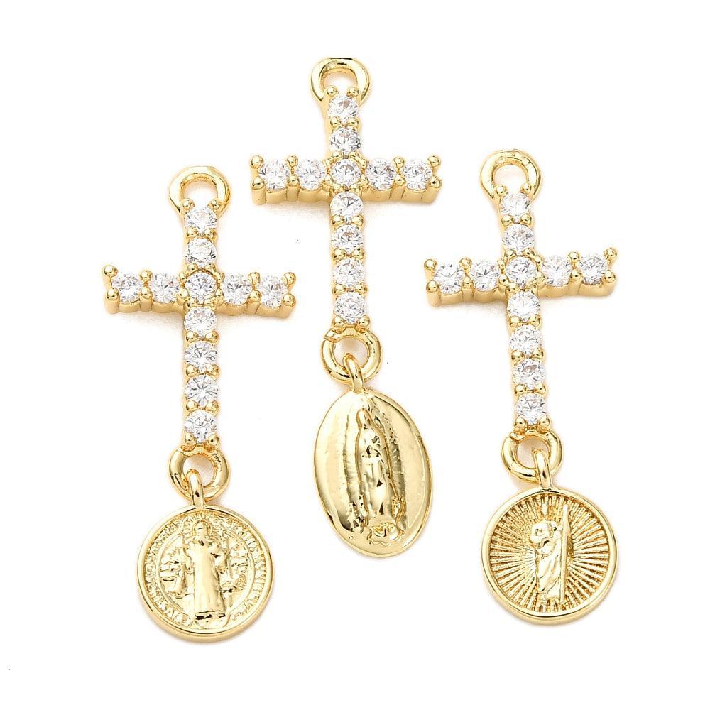 Bedel Kruis & Heilige met Zirkonia & 18K Goud Plating 31,5mm – per stuk-bedels-Kraaltjes van Renate