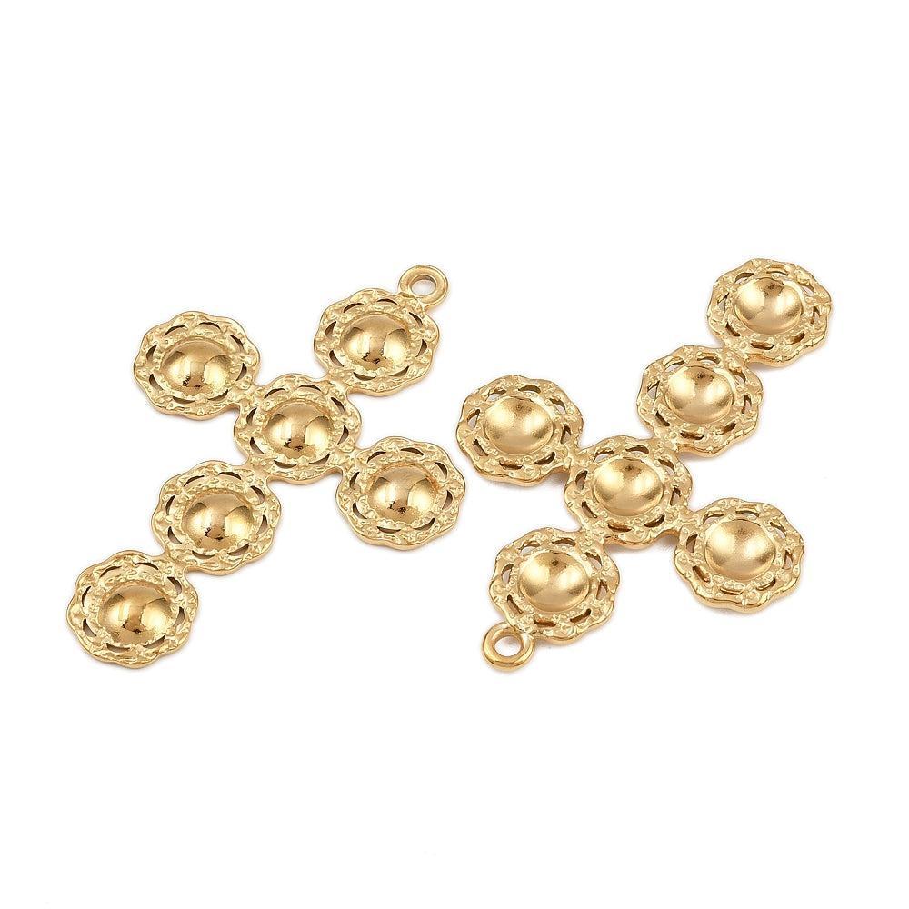 Bedel Kruis Premium RVS met 18K Goud Plating 47mm – per stuk-bedels-Kraaltjes van Renate