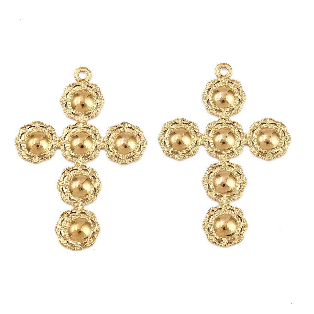 Bedel Kruis Premium RVS met 18K Goud Plating 47mm – per stuk-bedels-Kraaltjes van Renate