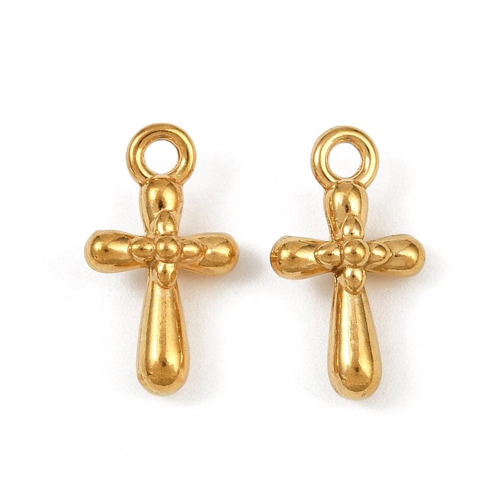 Bedel Kruisje Goud RVS 16x9mm-bedels-Kraaltjes van Renate