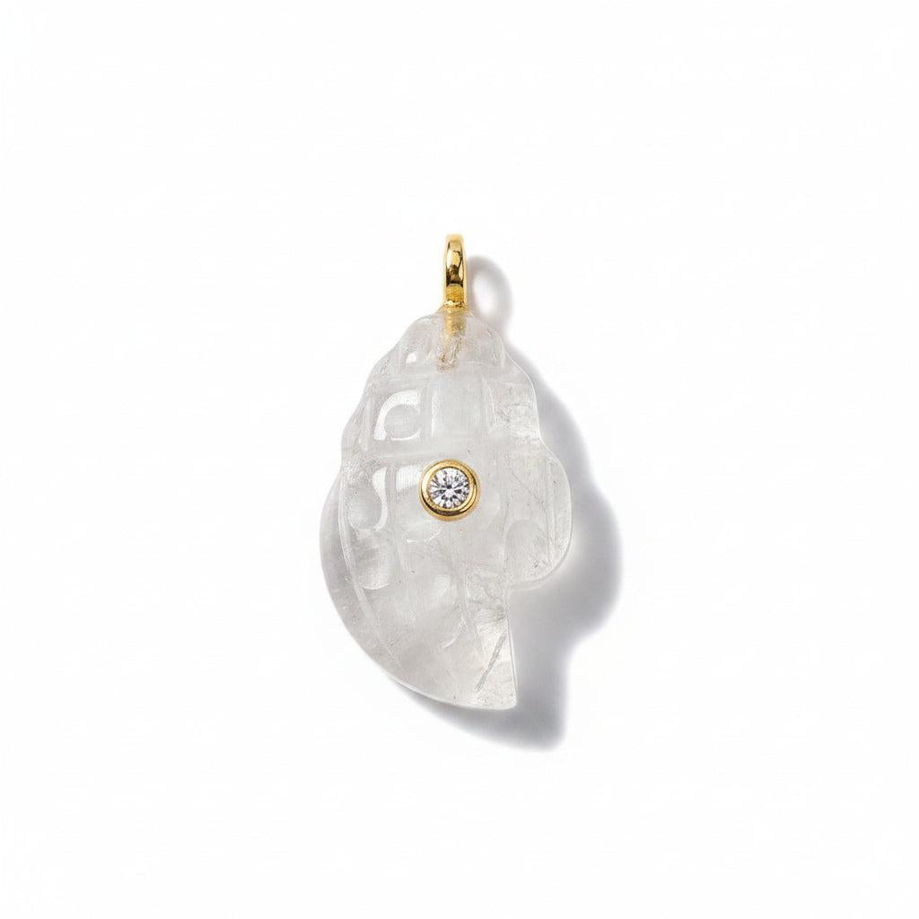 Edelsteen Bedel Kwarts Schelp met Zirconia Wit Goud 31mm - per stuk-Bedels-Kraaltjes van Renate