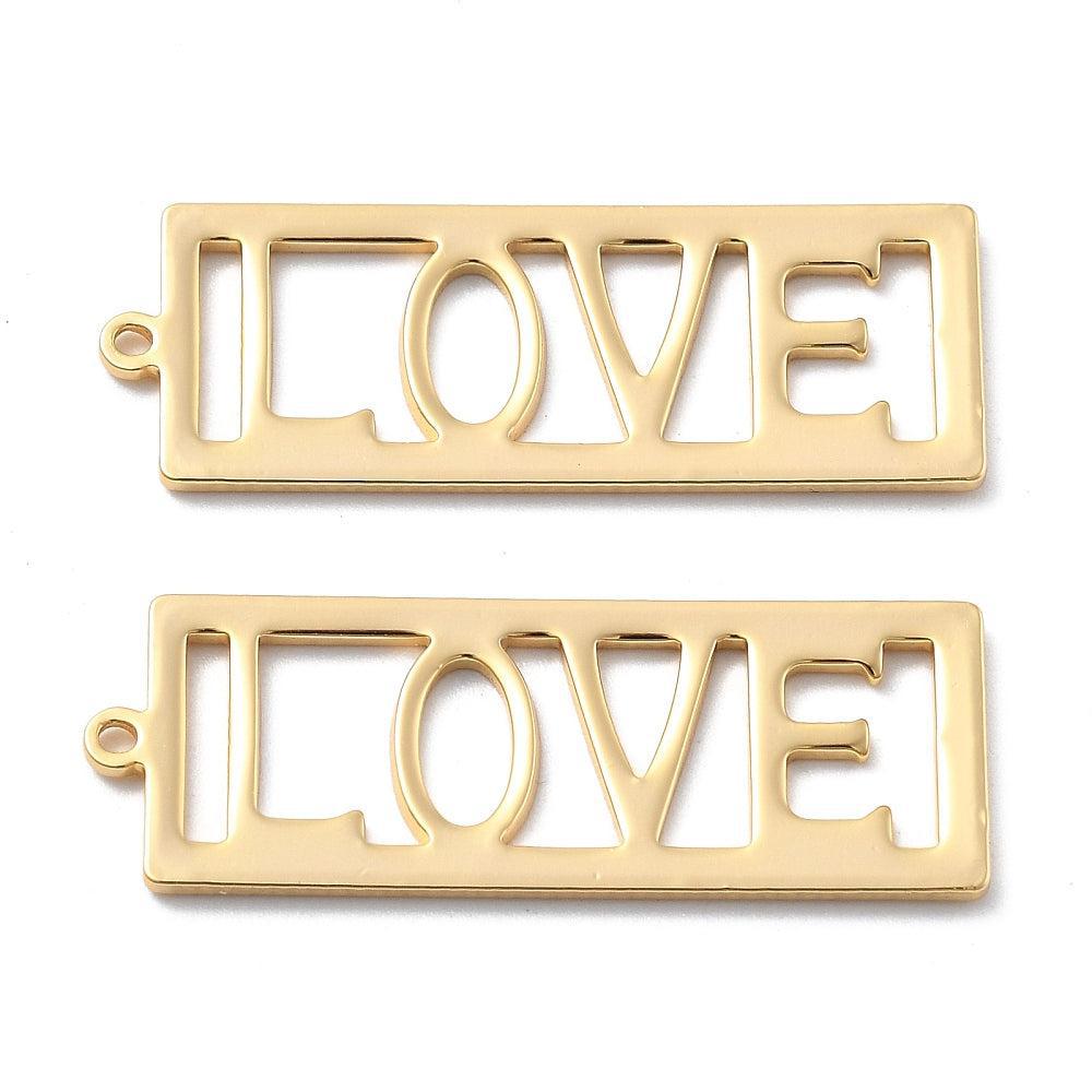 Bedel LOVE 18K brass goud 32mm- per stuk-bedels-Kraaltjes van Renate