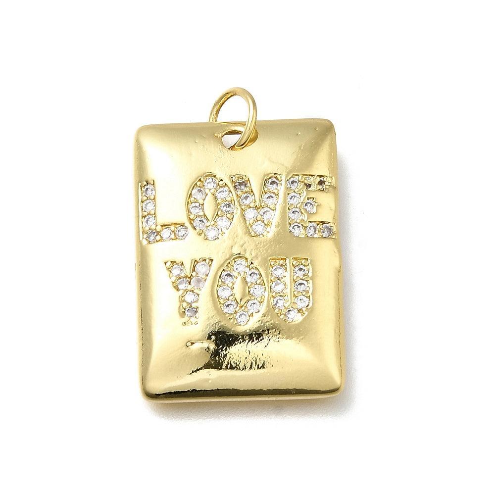 Bedel LOVE zirconia brass goud 25mm- per stuk-bedels-Kraaltjes van Renate