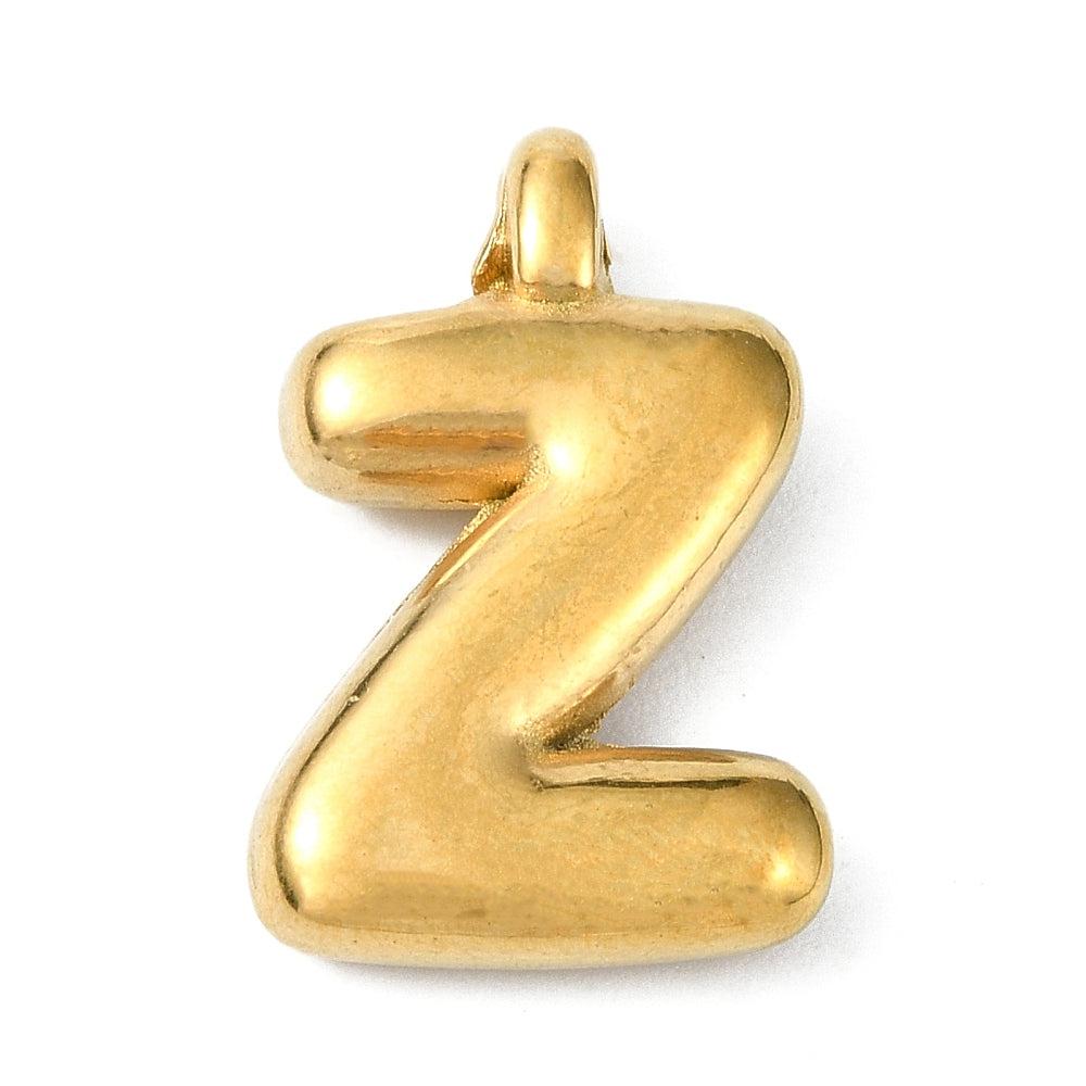 Bedel letter Bubble alfabet A-Z RVS 18K goud 19x13mm-bedels-Kraaltjes van Renate