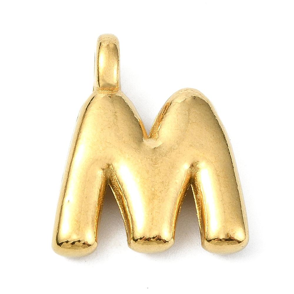Bedel letter Bubble alfabet A-Z RVS 18K goud 19x13mm-bedels-Kraaltjes van Renate