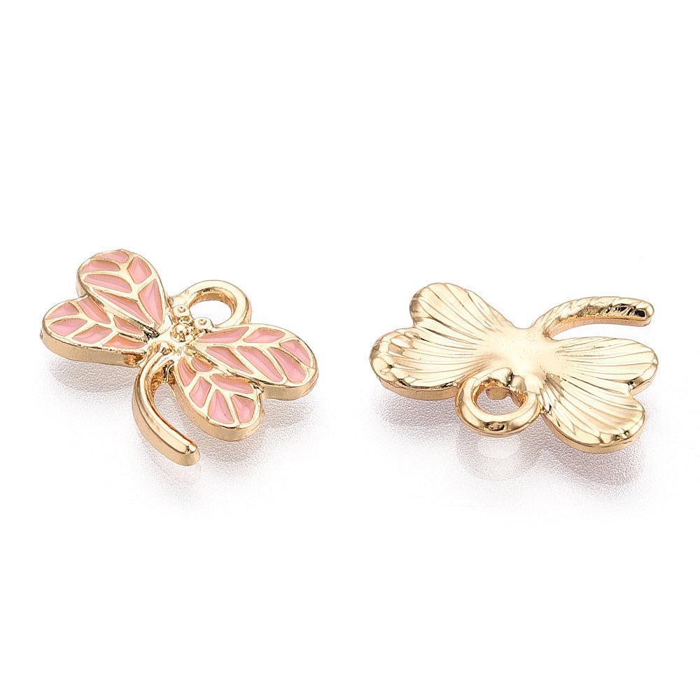 Bedel Libelle Emaille Goud Roze 16mm - per stuk-Bedels-Kraaltjes van Renate