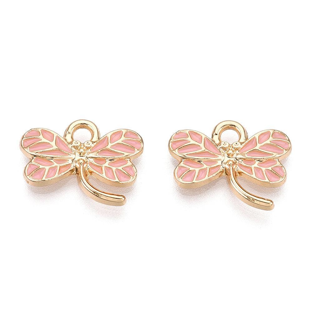 Bedel Libelle Emaille Goud Roze 16mm - per stuk-Bedels-Kraaltjes van Renate