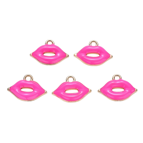 Bedel Lippen Emaille Goud Roze 18mm - per stuk-bedels-Kraaltjes van Renate