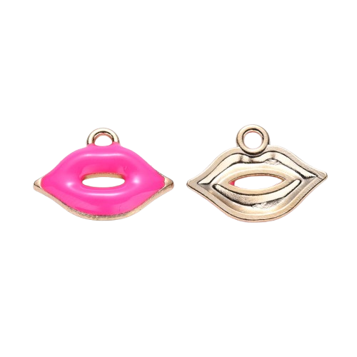 Bedel Lippen Emaille Goud Roze 18mm - per stuk-bedels-Kraaltjes van Renate