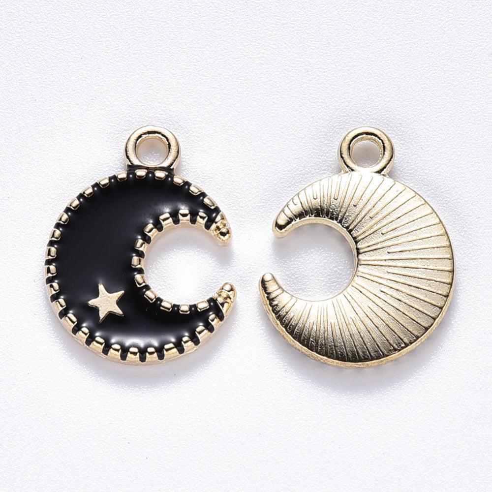 Bedel Maan Emaille Goud Zwart 16x13mm - per stuk-Bedels-Kraaltjes van Renate