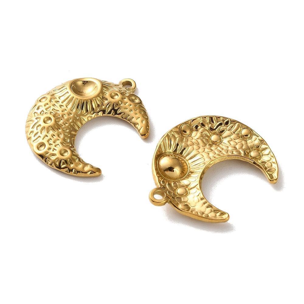 Bedel Maan RVS met Premium Goudkleur Plating & Strass Zettingen 30mm – per stuk-bedels-Kraaltjes van Renate