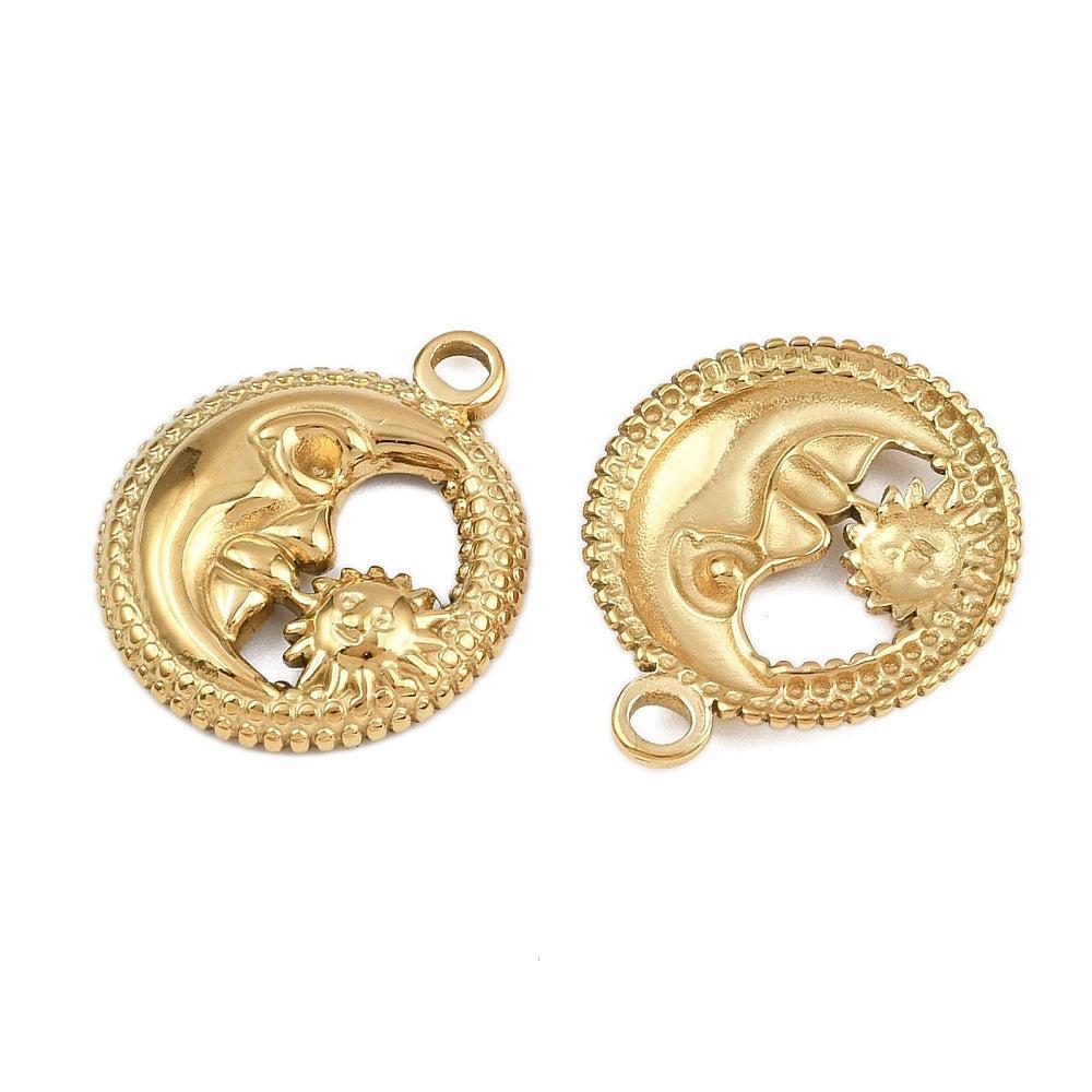 Bedel Maan & Zon Premium RVS met 18K Goud Plating 21,5mm – per stuk-bedels-Kraaltjes van Renate