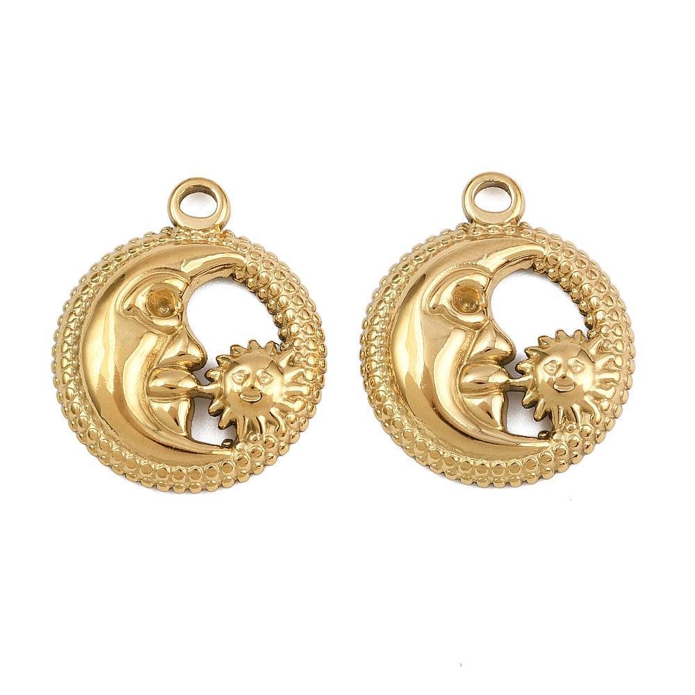 Bedel Maan & Zon Premium RVS met 18K Goud Plating 21,5mm – per stuk-bedels-Kraaltjes van Renate