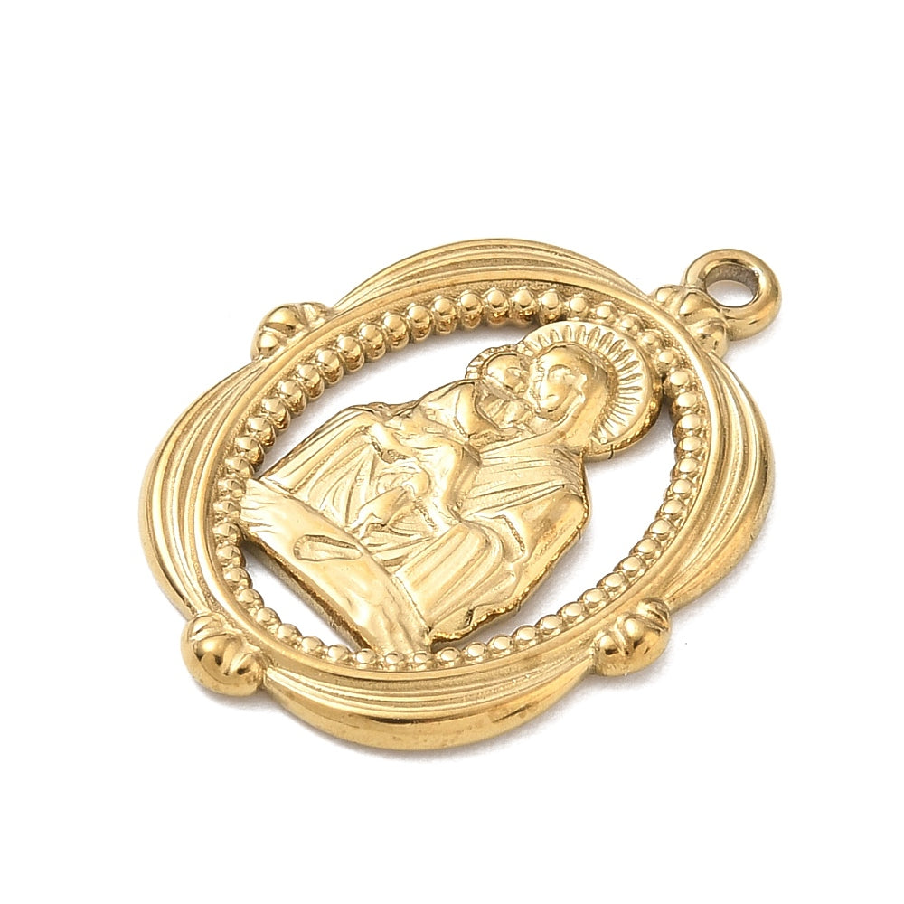 Bedel Maria met Kind RVS Goud 27mm - per stuk-Bedels-Kraaltjes van Renate