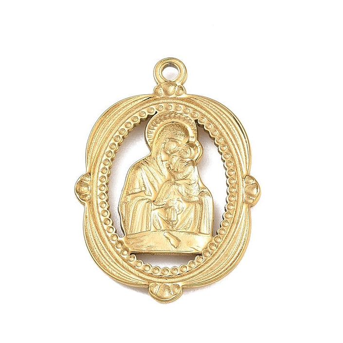 Bedel Maria met Kind RVS Goud 27mm - per stuk-Bedels-Kraaltjes van Renate