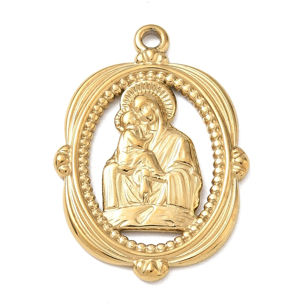 Bedel Maria met Kind RVS Goud 27mm - per stuk-Bedels-Kraaltjes van Renate