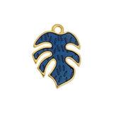Bedel Monstera blad Blauw-Goud 24K DQ 15x20mm-bedels-Kraaltjes van Renate